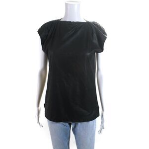 Wayne Womens Faux Leather Crinkled Sleeveless Asymmetrical Neck Top Black Size 4